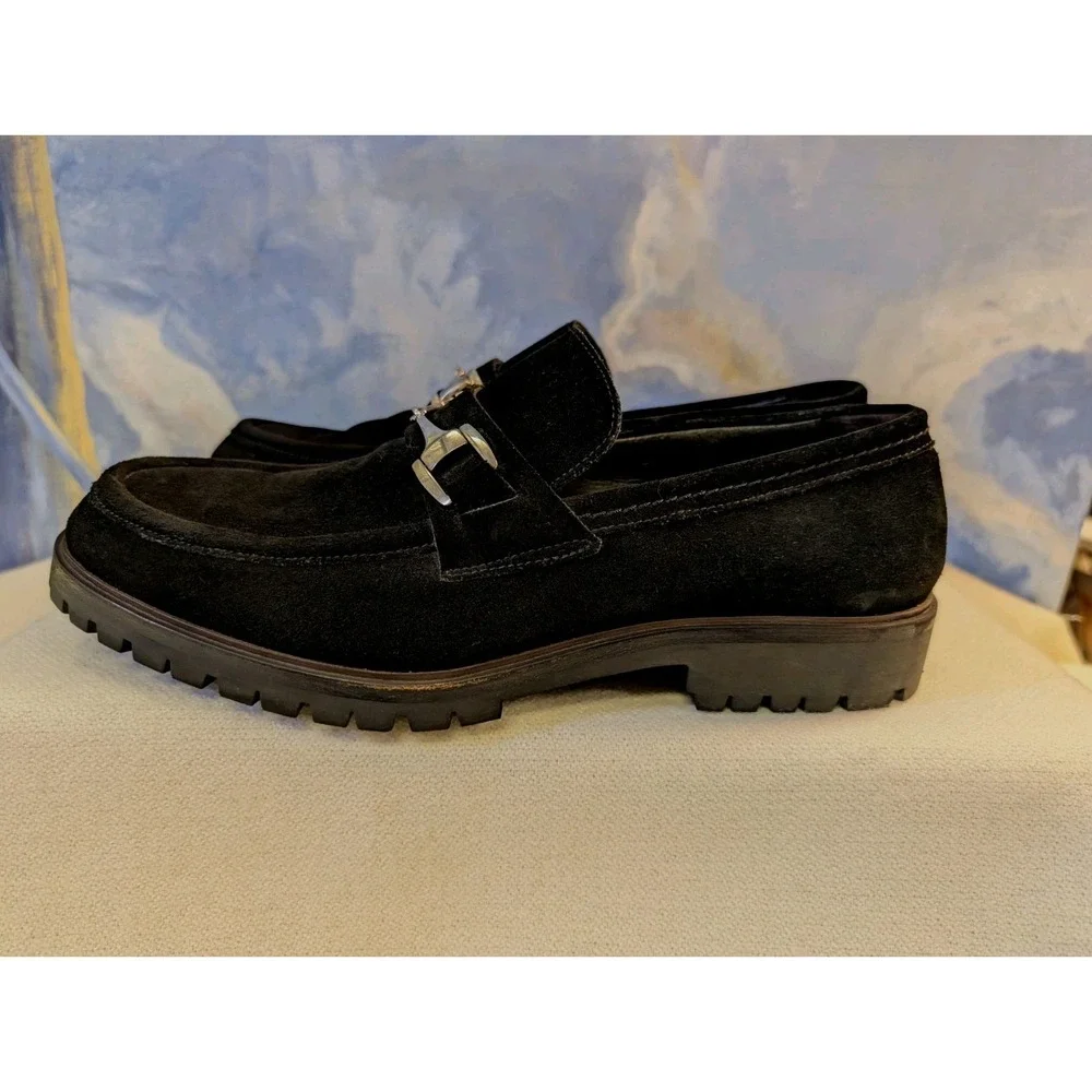 Gucci 43.5/10.5 E Chunky Lug Sole Polished Metal Bit Suede Loafers